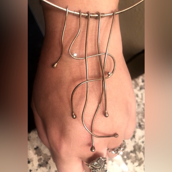 Antique Art Deco Sterling Silver Artisan Signed Collar Cuff Choker Drop Necklace - Picture 8 of 15